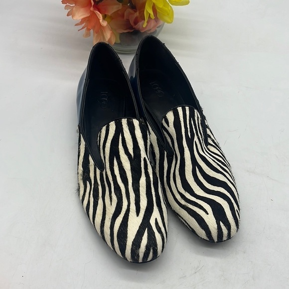 LOGO Zebra Print Meryl Pony Hair Black White Teal Loafer Size 9. BLO3944F - Picture 1 of 8
